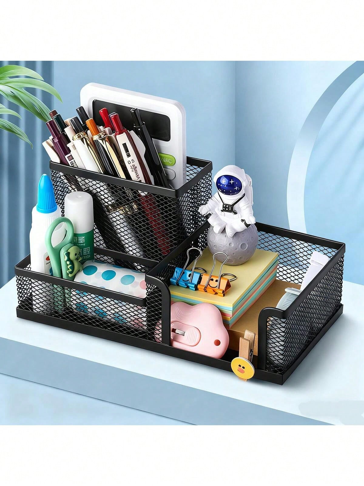 Office Supply Office Stationery Items - 블랙 메탈 메시 소재의 데스크탑 정리대,