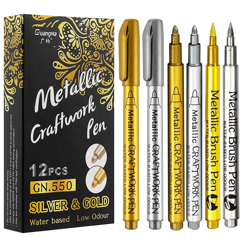 금속 마커 펜 세트 골드 실버 화이트 색상 브러시 펜  - Whiteboard Marker Set 리뷰 및 가격
